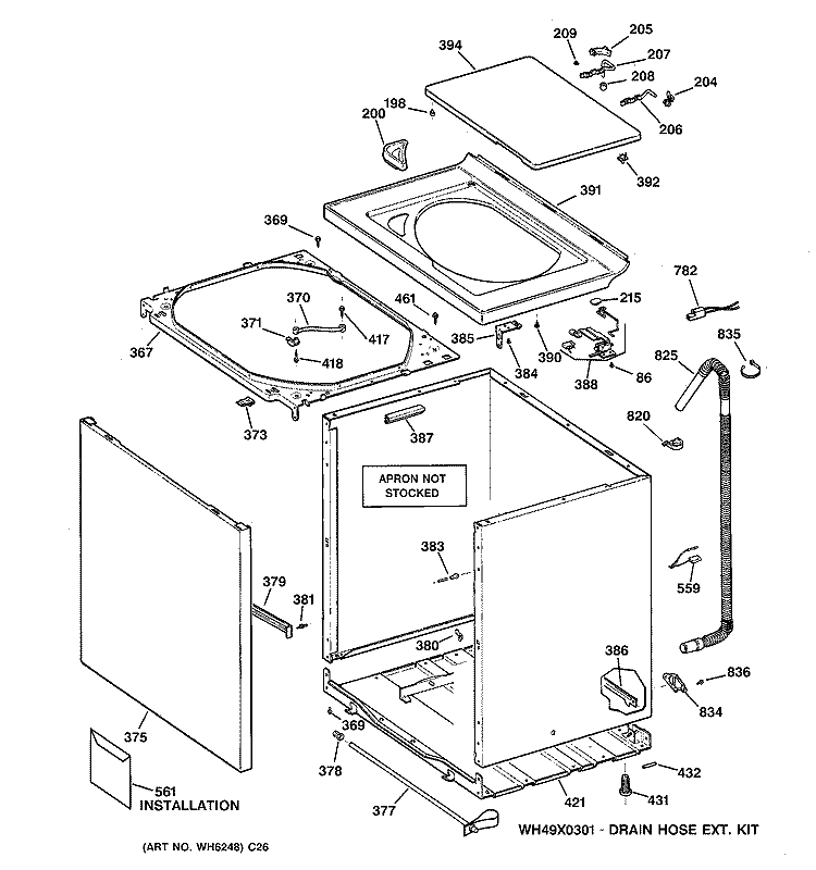 CABINET, COVER & FRONT PANEL Diagram and Parts List for S2200Y3WW  General Electric Washer