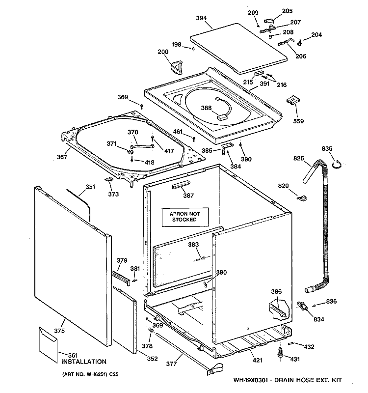 CABINET, COVER & FRONT PANEL Diagram and Parts List for WWSE6260B2WW  General Electric Washer