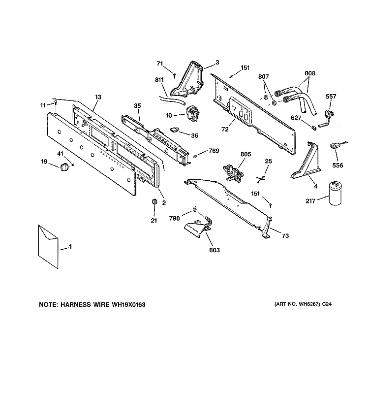 CONTROLS & BACKSPLASH Diagram and Parts List for WASE5210B2WW  General Electric Washer