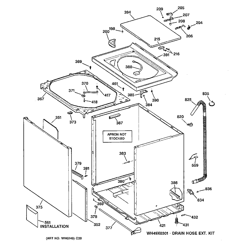 CABINET, COVER & FRONT PANEL Diagram and Parts List for WLE6000B2WW  General Electric Washer