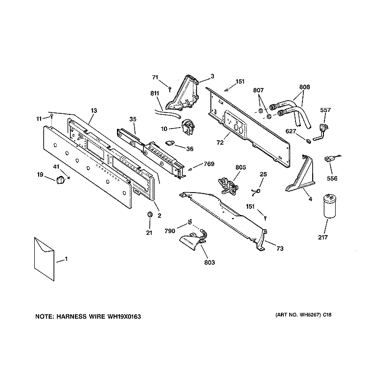 CONTROLS & BACKSPLASH Diagram and Parts List for WLE6500B2WW  General Electric Washer