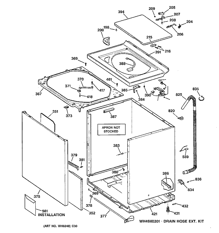 CABINET, COVER & FRONT PANEL Diagram and Parts List for WLE6500B2WW  General Electric Washer