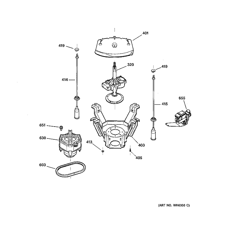 SUSPENSION, PUMP & DRIVE COMPONENTS Diagram and Parts List for WLE6500B2WW  General Electric Washer