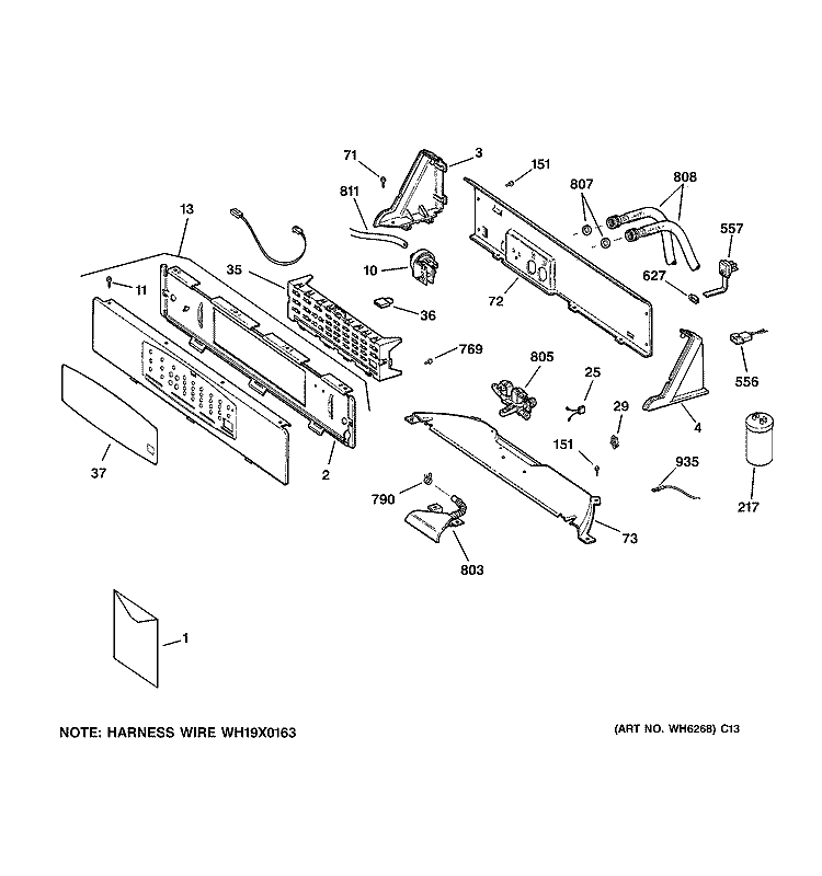 CONTROLS & BACKSPLASH Diagram and Parts List for WNCD2050A2WC  General Electric Washer