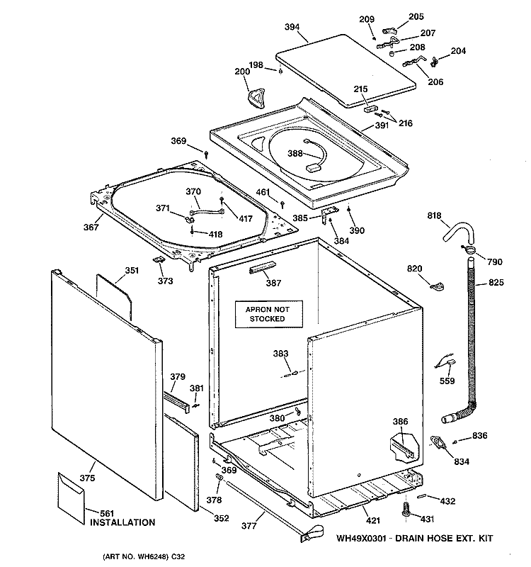 CABINET, COVER & FRONT PANEL Diagram and Parts List for WNCD2050A2WC  General Electric Washer