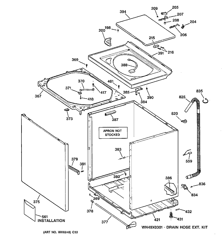 CABINET, COVER & FRONT PANEL Diagram and Parts List for WPSB8060B1CC  General Electric Washer