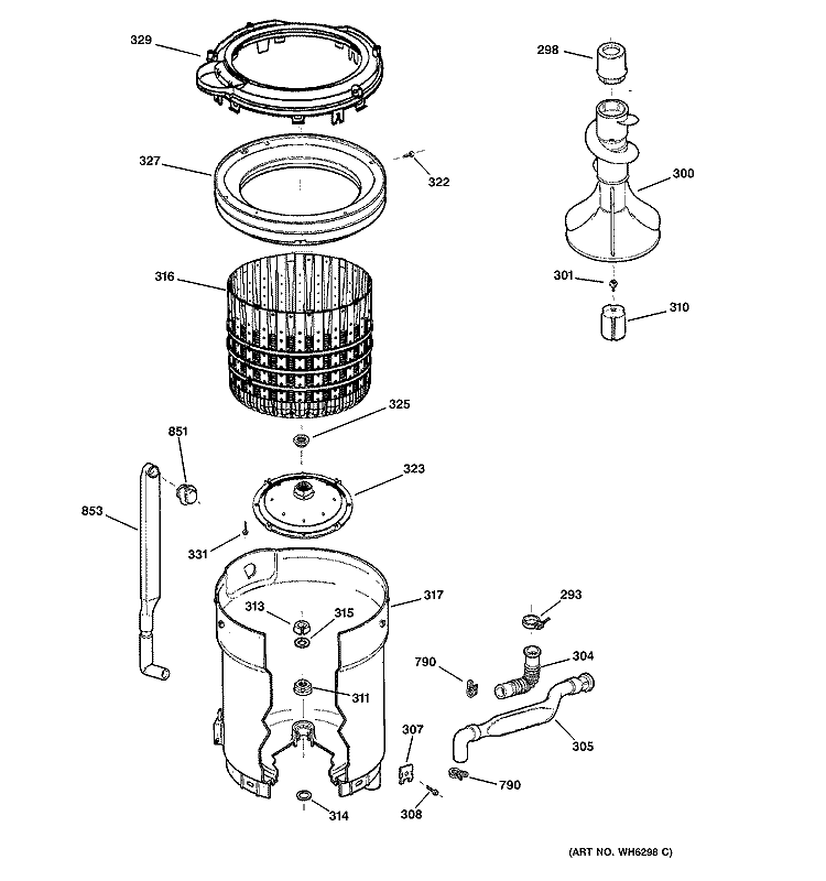 TUB, BASKET & AGITATOR Diagram and Parts List for WPSB8060B1CC  General Electric Washer