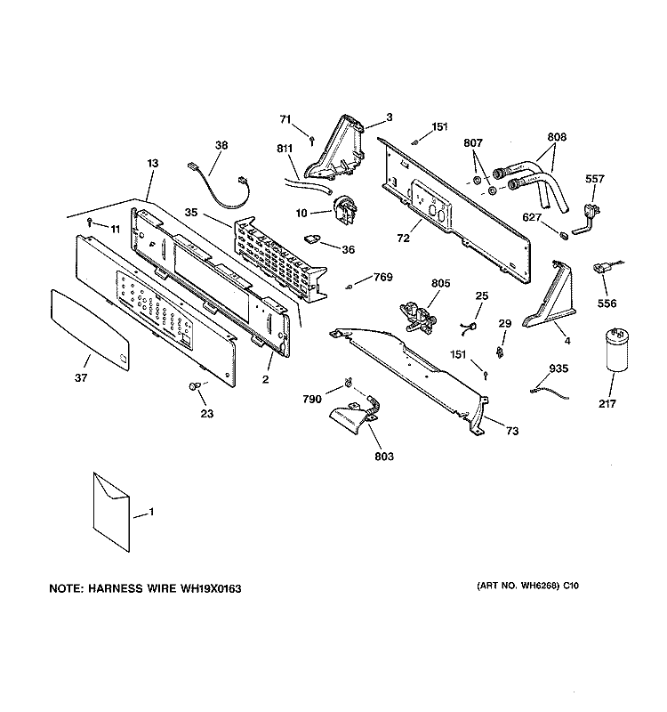 CONTROLS & BACKSPLASH Diagram and Parts List for WPSB8060B1WW  General Electric Washer