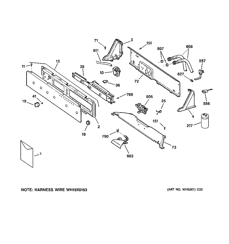 CONTROLS & BACKSPLASH Diagram and Parts List for WSSE5210B2WW  General Electric Washer