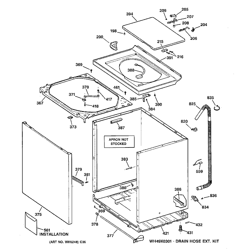 CABINET, COVER & FRONT PANEL Diagram and Parts List for WSSE5210B2WW  General Electric Washer