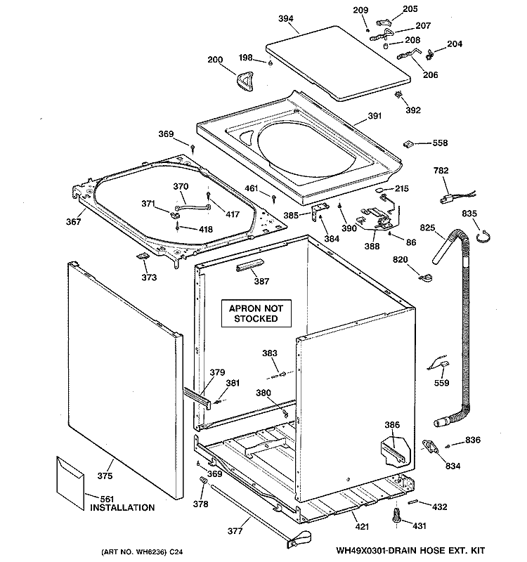CABINET, COVER & FRONT PANEL Diagram and Parts List for WBXR3100B3WW  General Electric Washer