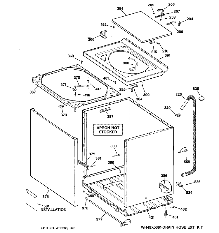 CABINET, COVER & FRONT PANEL Diagram and Parts List for WLE4000B2WW  General Electric Washer