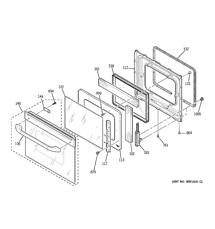 DOOR Diagram and Parts List for JKP20WF1WW  General Electric Wall Oven