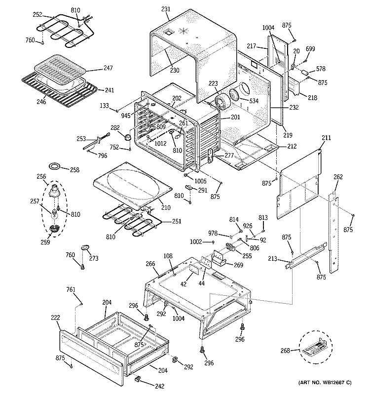 BODY PARTS Diagram and Parts List for JSP57CF1CC  General Electric Range