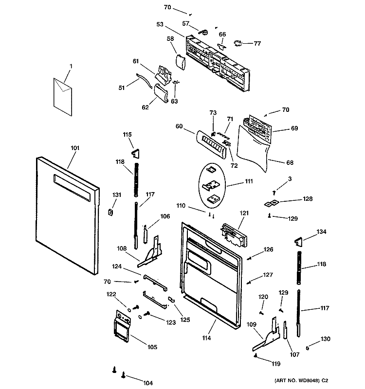 ESCUTCHEON & DOOR ASSEMBLY Diagram and Parts List for ZBD5900F01SS  General Electric Dishwasher