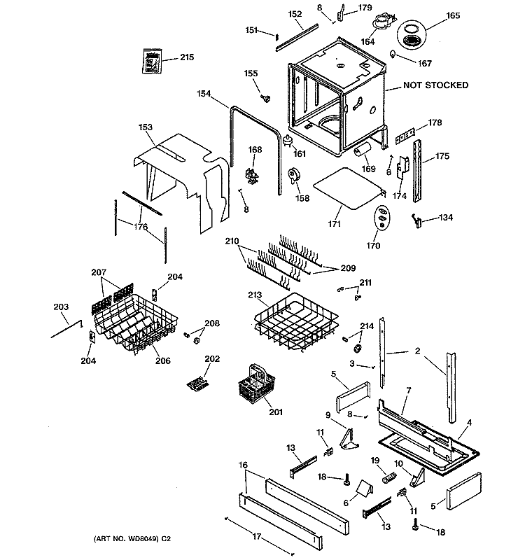 BODY PARTS & TRIM Diagram and Parts List for ZBD5900F01SS  General Electric Dishwasher