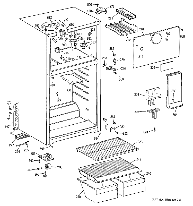 CABINET Diagram and Parts List for GTT18BBMFRCC  General Electric Refrigerator