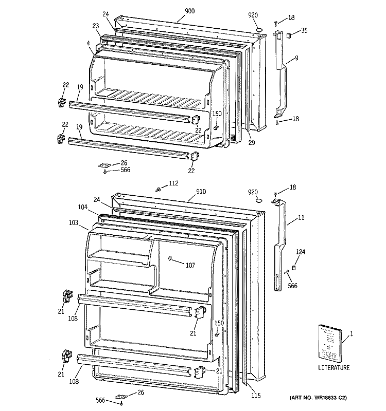 DOORS Diagram and Parts List for GTS18ABMFRWW  General Electric Refrigerator