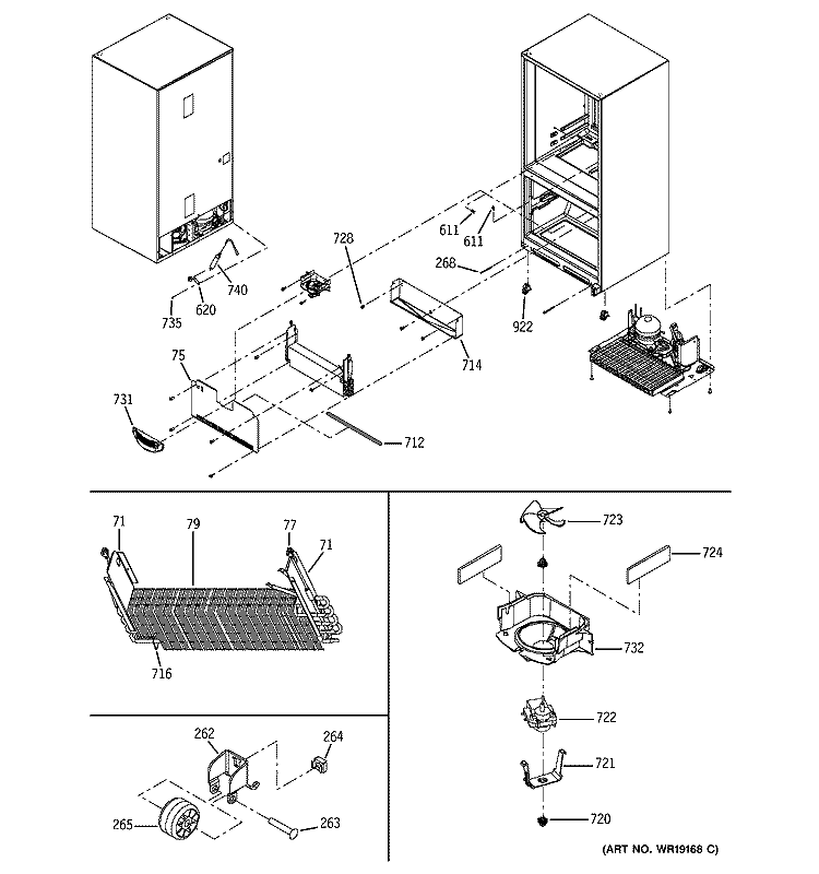 EVAPORATOR & FREEZER CONTROL ASSEMBLIES Diagram and Parts List for PDS22SBNBS  General Electric Refrigerator