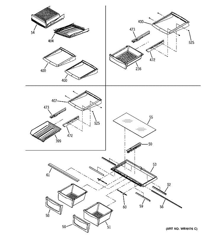 SHELVING ASSEMBLIES Diagram and Parts List for PDS22SBNBS  General Electric Refrigerator