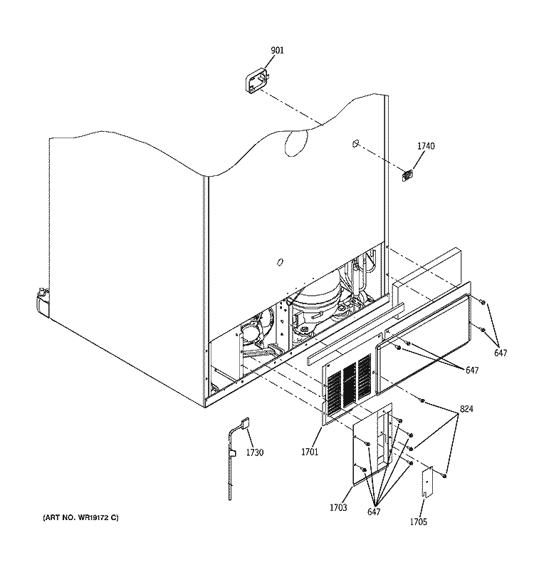CABINET BACK Diagram and Parts List for PDS22SBNBS  General Electric Refrigerator