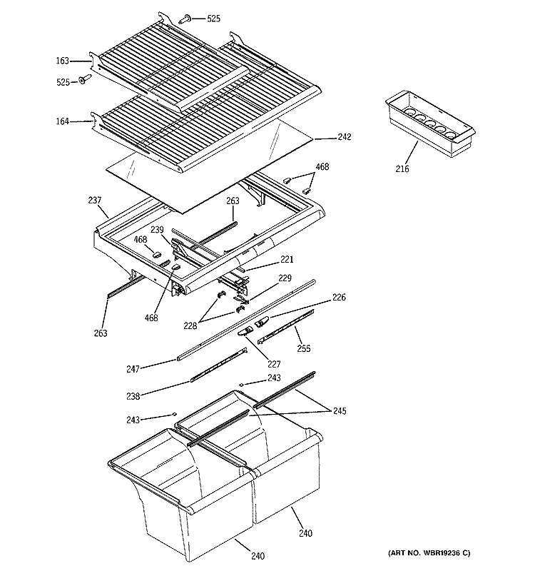 FRESH FOOD SHELVES Diagram and Parts List for GTG25DBMARWW  General Electric Refrigerator