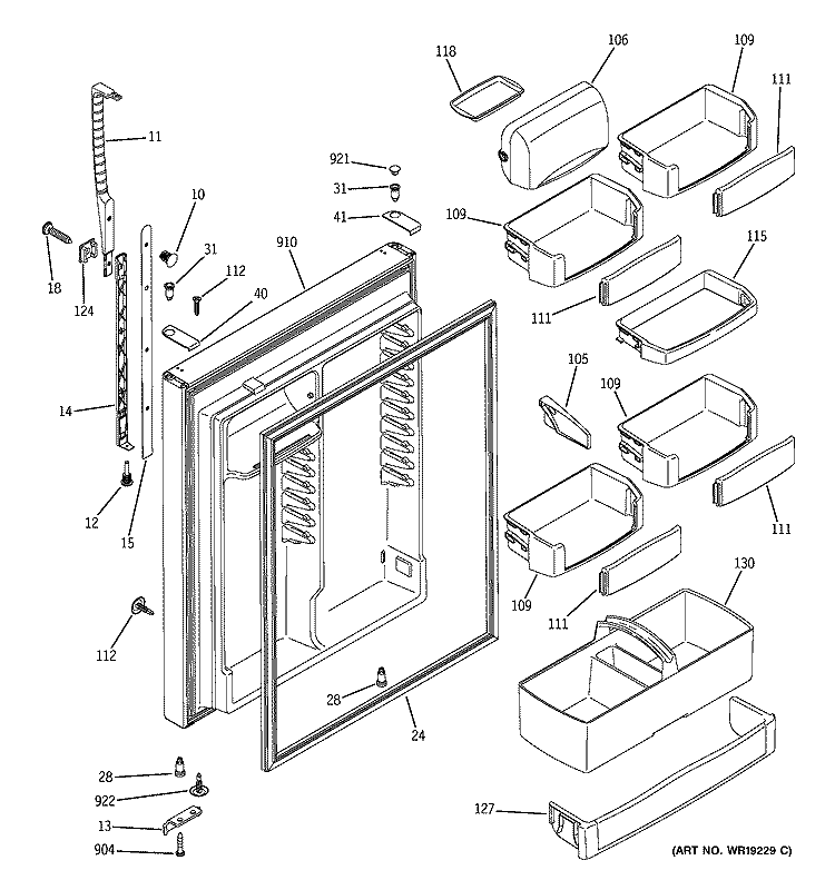 FRESH FOOD DOOR Diagram and Parts List for PTG25LBMARBB  General Electric Refrigerator