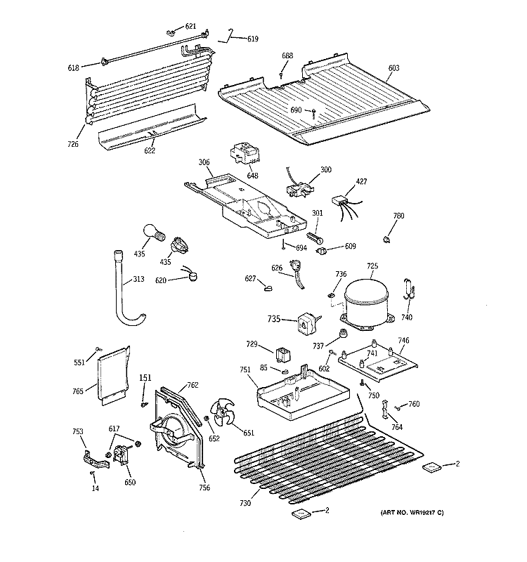 UNIT PARTS Diagram and Parts List for GTS17BCMFRCC  General Electric Refrigerator