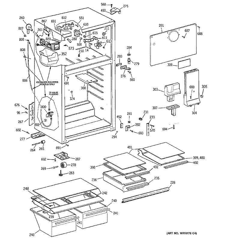 CABINET Diagram and Parts List for GTS18XCMFRCC  General Electric Refrigerator