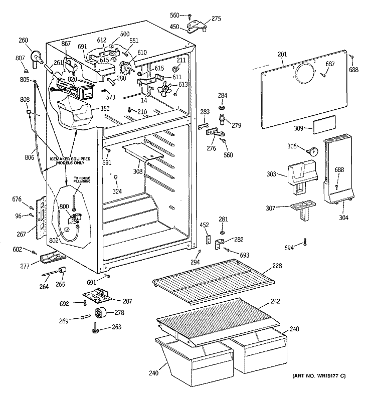 CABINET Diagram and Parts List for GTS15BCMFLAA  General Electric Refrigerator