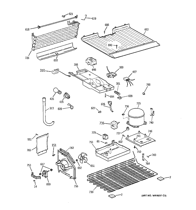 UNIT PARTS Diagram and Parts List for GTT16BBMFRWW  General Electric Refrigerator