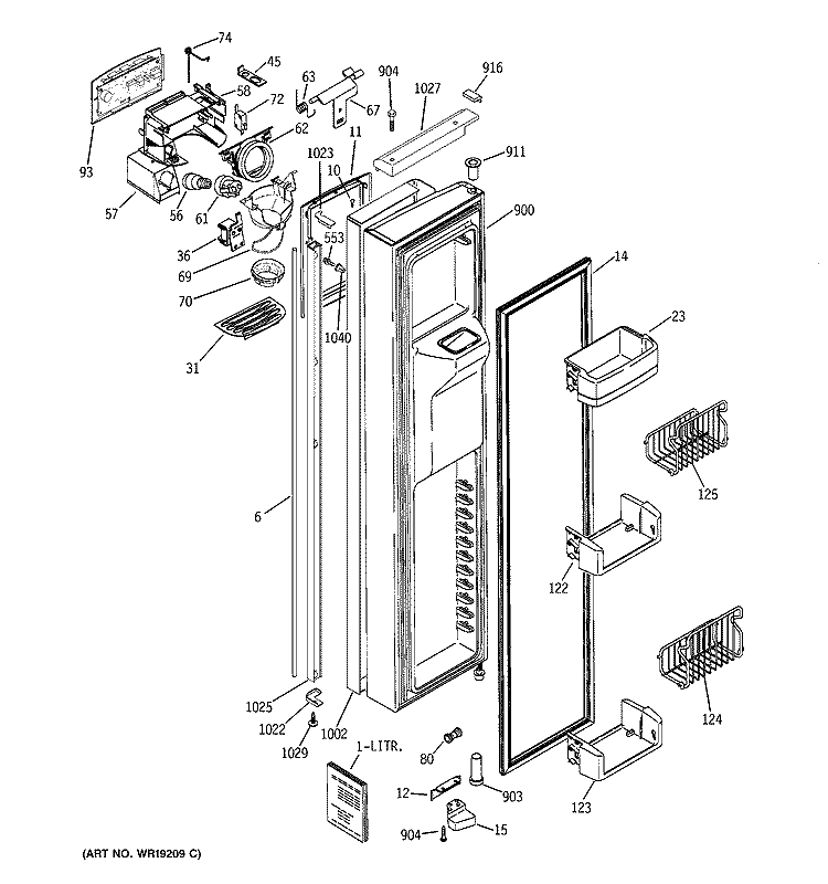 FREEZER DOOR Diagram and Parts List for PSI23SGNAFBS  General Electric Refrigerator