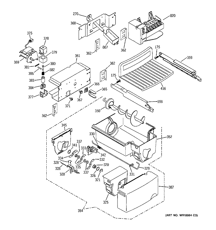 ICE MAKER & DISPENSER Diagram and Parts List for PSI23SGNAFBS  General Electric Refrigerator
