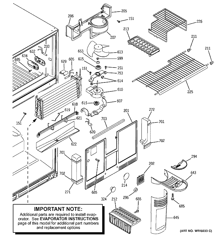 FREEZER SECTION Diagram and Parts List for GTG22FBMARWW  General Electric Refrigerator
