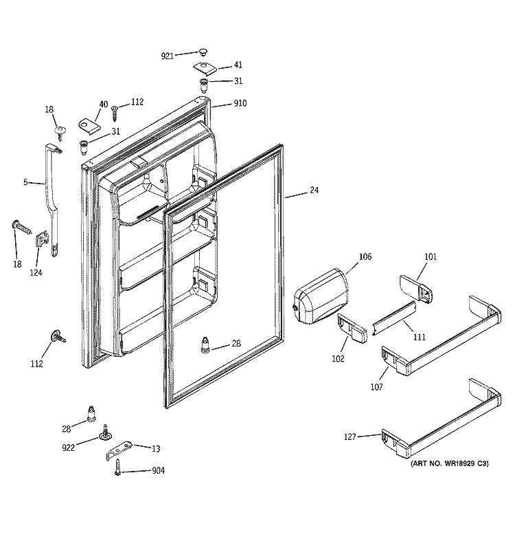FRESH FOOD DOOR Diagram and Parts List for GTG22IBMARWW  General Electric Refrigerator