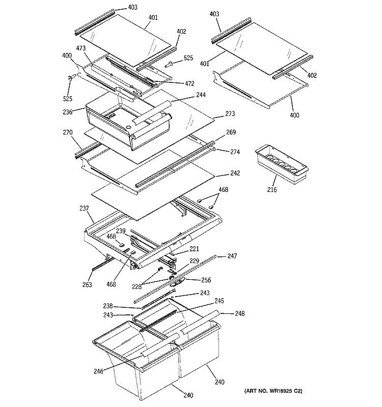 FRESH FOOD SHELVES Diagram and Parts List for GTG22IBMARWW  General Electric Refrigerator