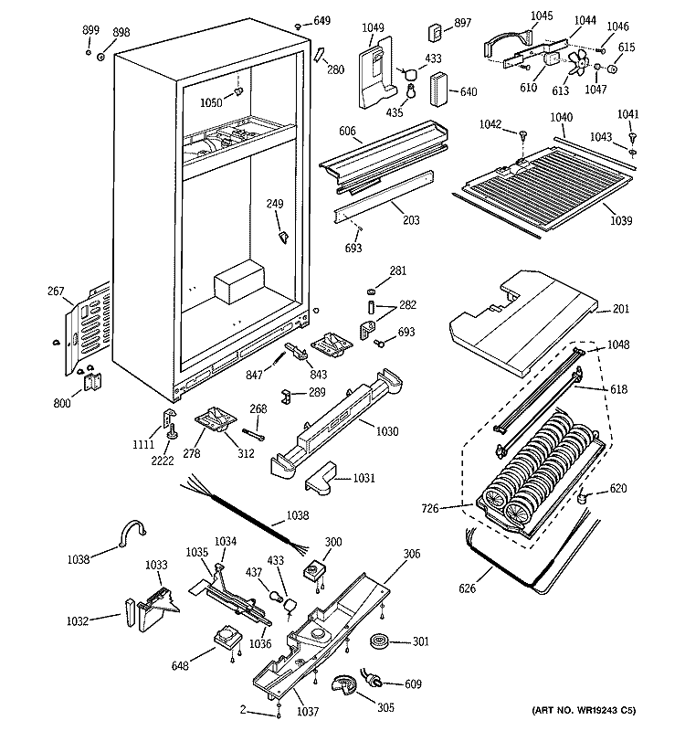CABINET Diagram and Parts List for TNX22BACARWW  General Electric Refrigerator