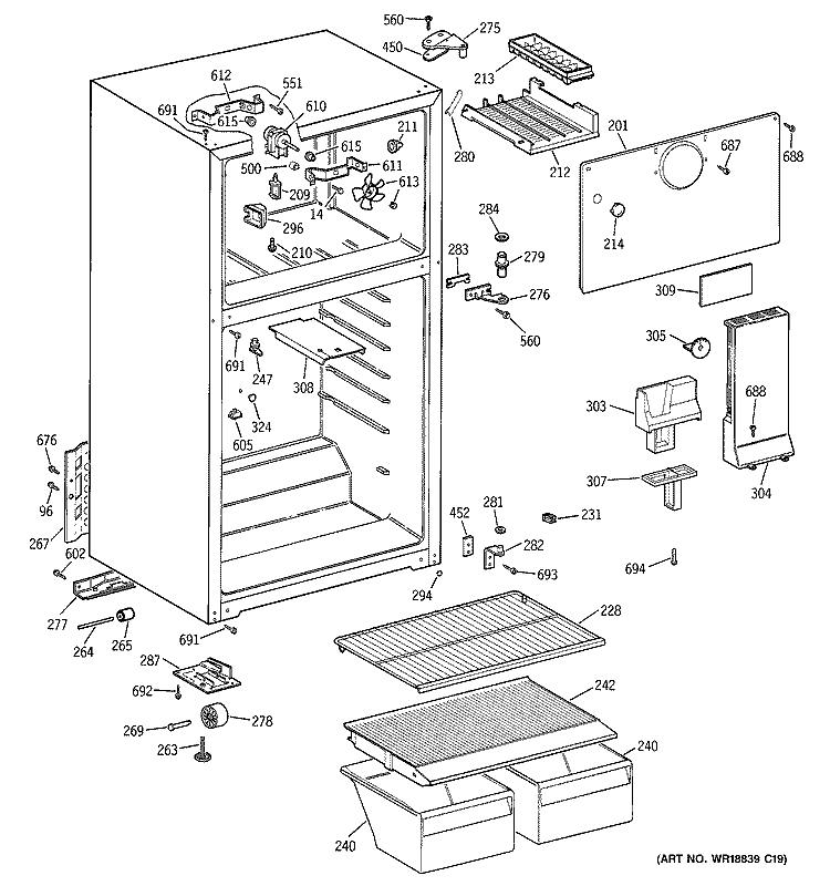 CABINET Diagram and Parts List for GTT16BBMBRCC  General Electric Refrigerator