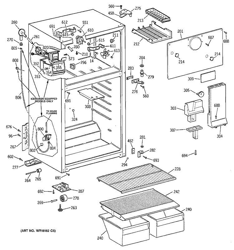 CABINET Diagram and Parts List for TBX14SAZCLAD  General Electric Refrigerator