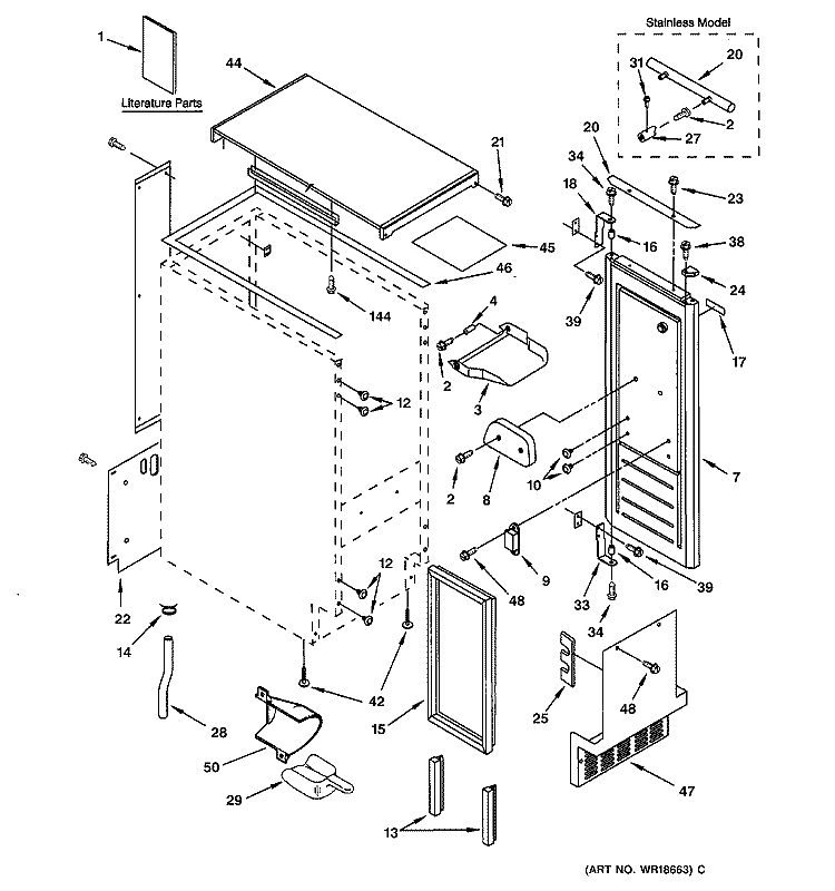 CABINET LINER & DOOR PARTS Diagram and Parts List for ZDI15CFWW  General Electric Ice Maker