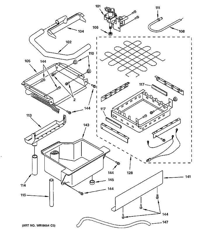 EVAPORATOR, ICE CUTTER & WATER PARTS Diagram and Parts List for ZDI15CFWW  General Electric Ice Maker