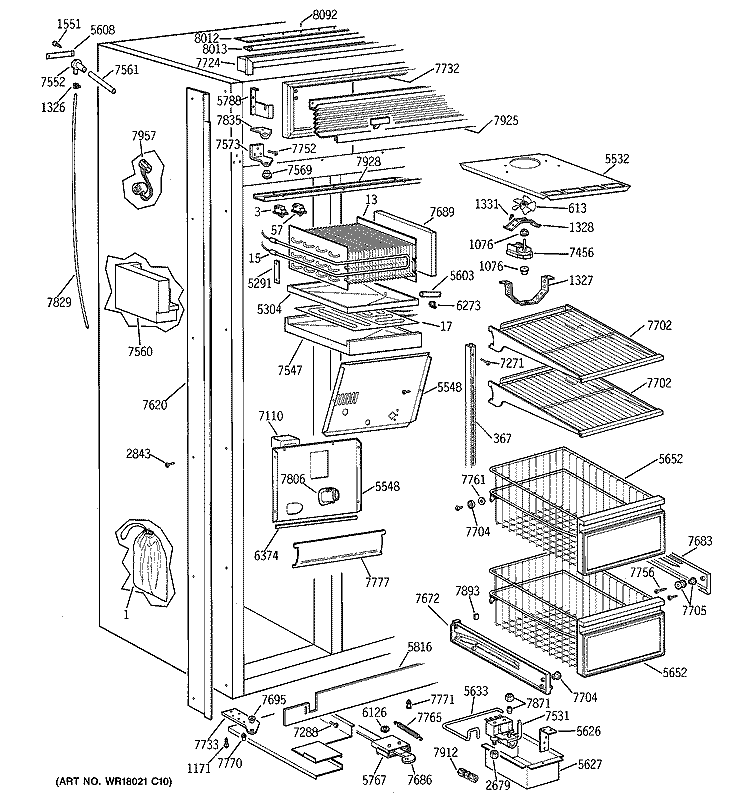FREEZER SECTION Diagram and Parts List for ZISB36DRC  General Electric Refrigerator