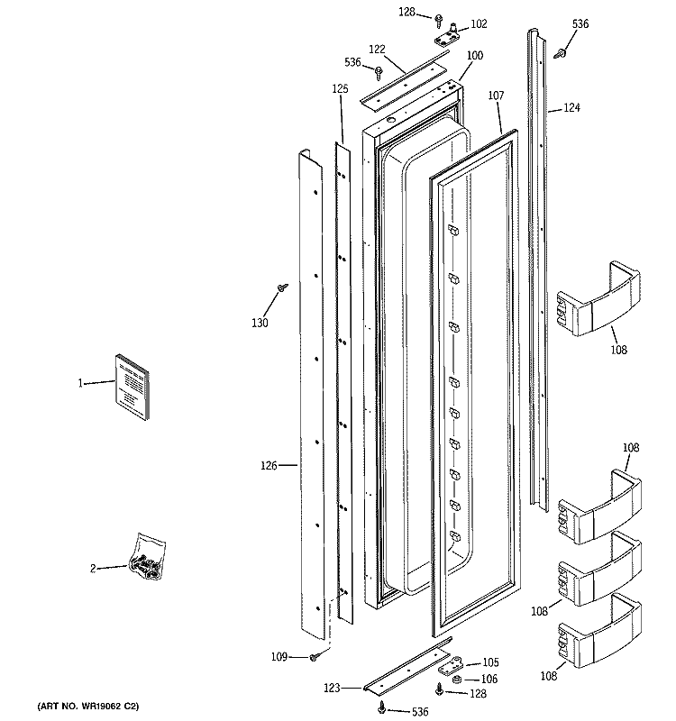 FREEZER DOOR Diagram and Parts List for ZIS360NMA  General Electric Refrigerator