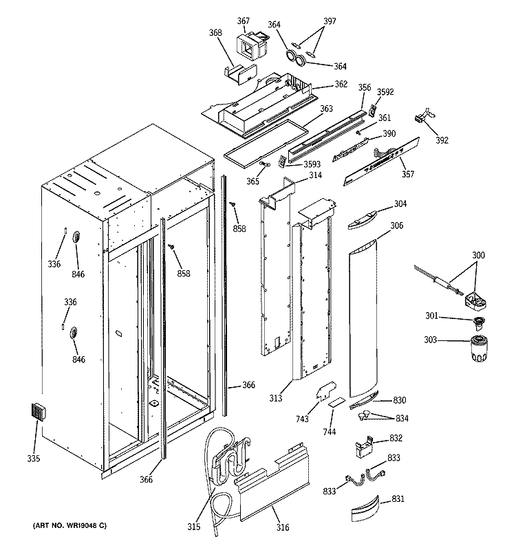 FRESH FOOD SECTION Diagram and Parts List for ZISB360DMA  General Electric Refrigerator