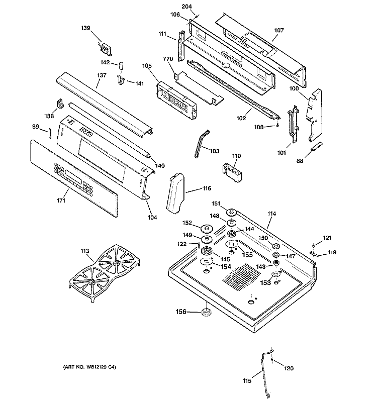 CONTROL PANEL & COOKTOP Diagram and Parts List for JGB920KEC3CC  General Electric Range