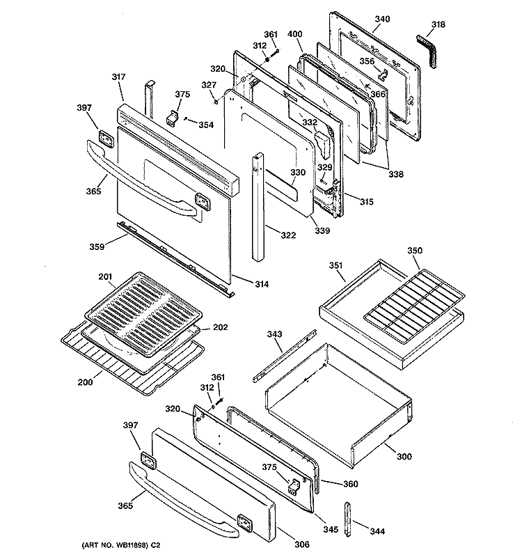 DOOR & DRAWER PARTS Diagram and Parts List for JGB920KEC3CC  General Electric Range