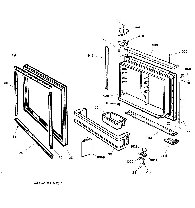 FREEZER DOOR Diagram and Parts List for TNX22BACALWW  General Electric Refrigerator