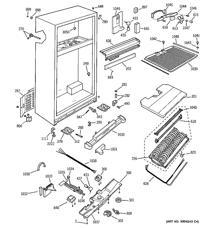 CABINET Diagram and Parts List for TNX22BACALWW  General Electric Refrigerator