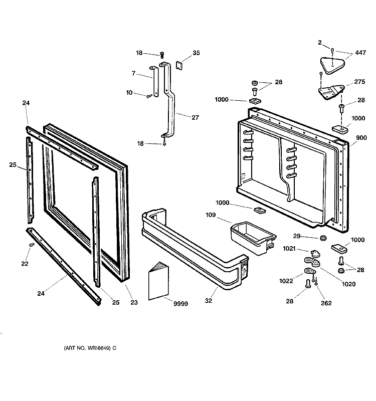 FREEZER DOOR Diagram and Parts List for TNS22PACALBS  General Electric Refrigerator