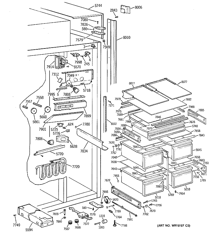 FRESH FOOD SECTION Diagram and Parts List for ZISB48DRB  General Electric Refrigerator